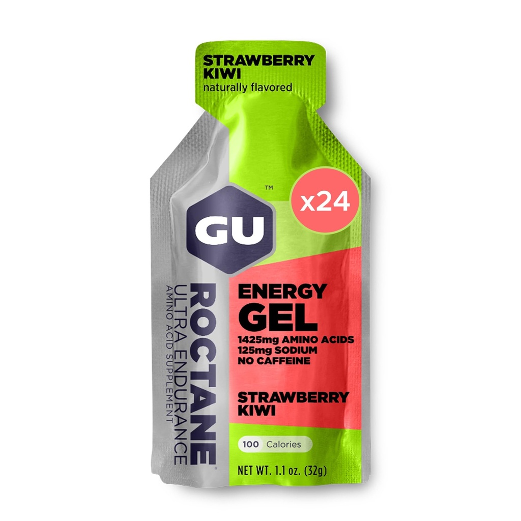 GU Energy Roctane Ultra Endurance Energy Gel, végétalien, sans gluten, sans casher et sans laiterie nutrition sportive pour la course, le vélo, la randonnée ou le ski, fraise Kiwi (24 paquets)