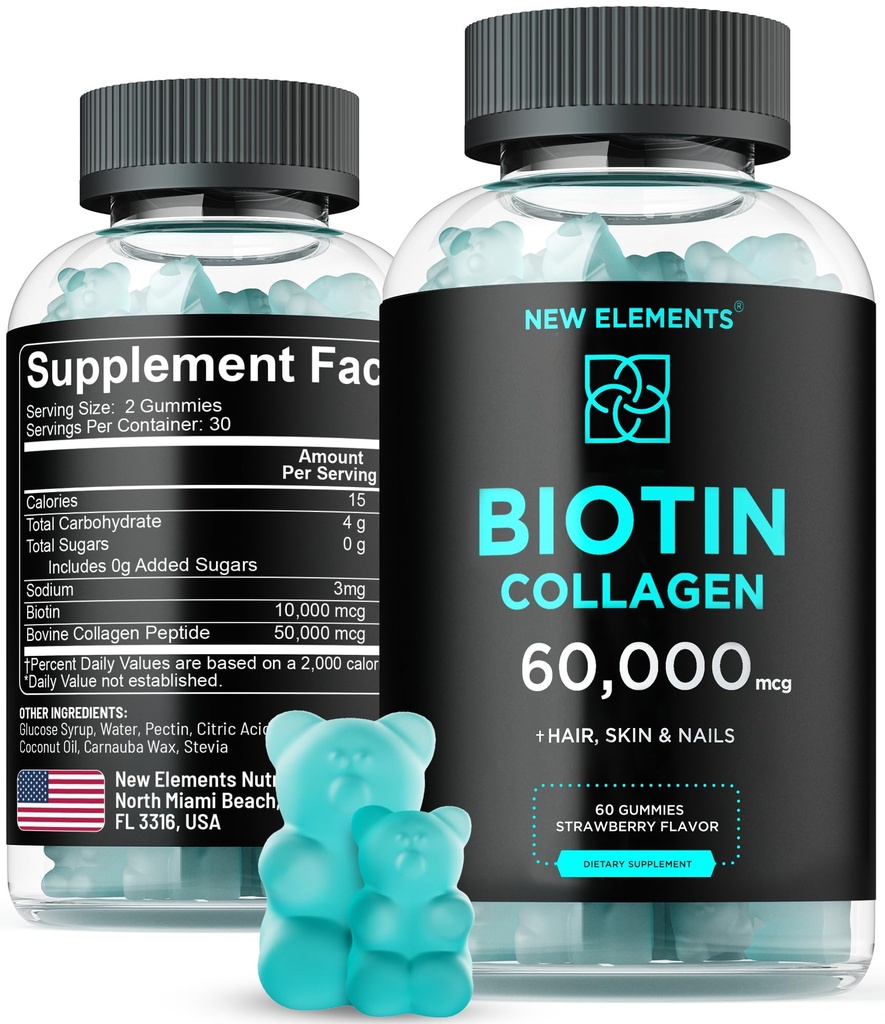 Biotine & Collagen Peptides Gommies - 50 000 mcg Collagène + 10 000 mcg Biotine , Skin & Nails Soutien pour les hommes et les femmes , Croissance des cheveux , Glowing Skin & Strong Nails , Non-OGM , Chewable , Great-Tasting