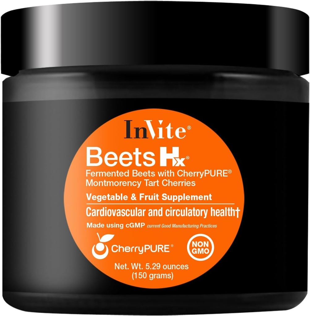 Inviter Beets Santé Hx® - Supplément Fruits et Légumes, Poudre Superalimentaire - Contient Racine de betterave rouge et peau de cerise Tart - 30 portions
