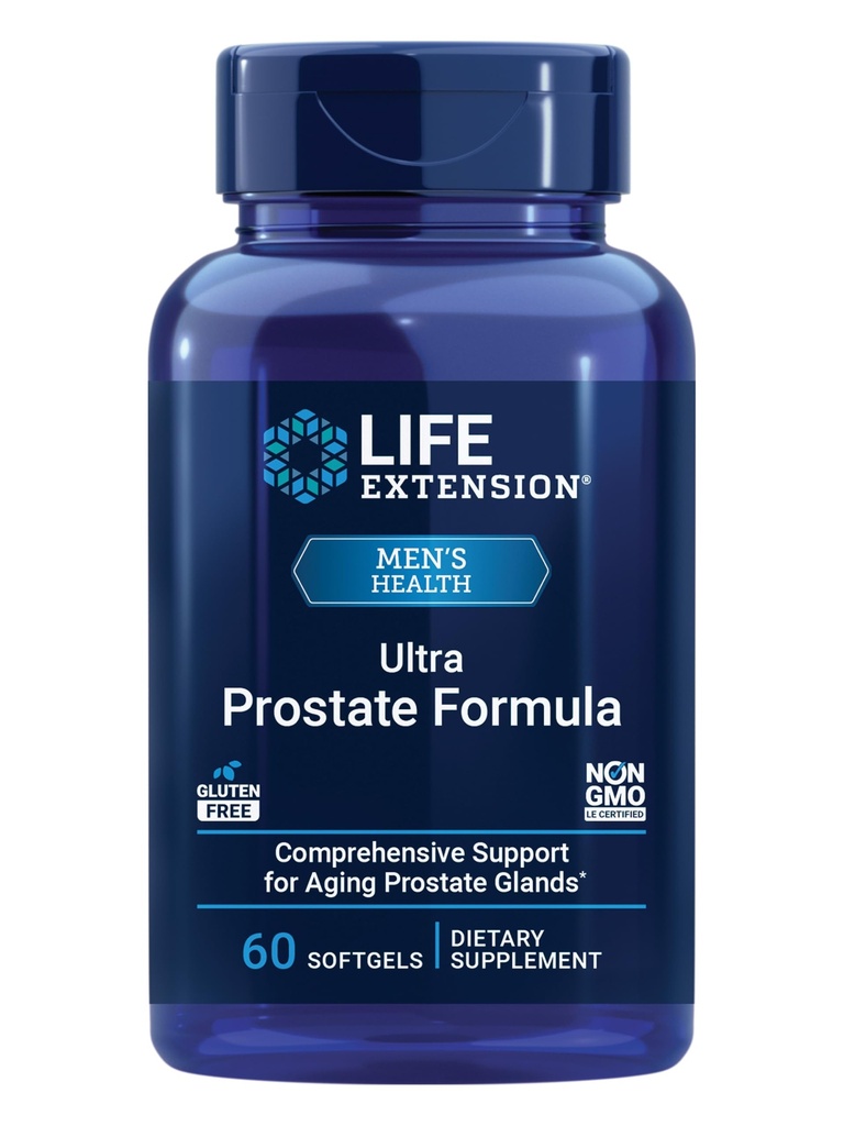 Life Extension Ultra Prostate Formula, Saw Palmetto pour les hommes, pygeum, racine de nervure piquante, lycopène, santé de la prostate, flux d'urine, PSA, non-OGM, sans gluten, 60 softgels