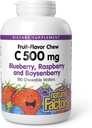 Facteurs naturels Kids Chewable Vitamine C 500 mg, soutient la santé immunitaire, les os, les dents et les gencives, Blueberry, Raspberry et Boysenberry, 180 Wafers