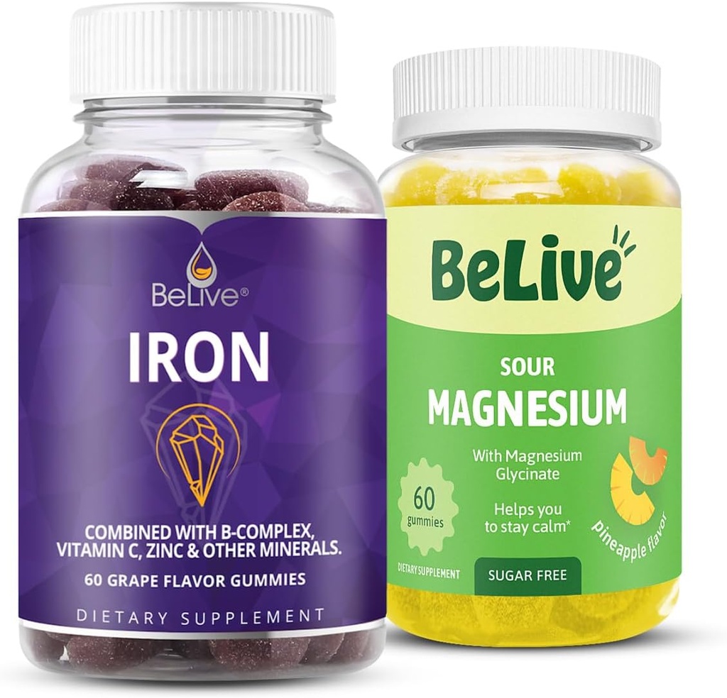 BeLive Iron and Magnesium Gummies for Blood Oxygen, Relaxation, Better Sleep