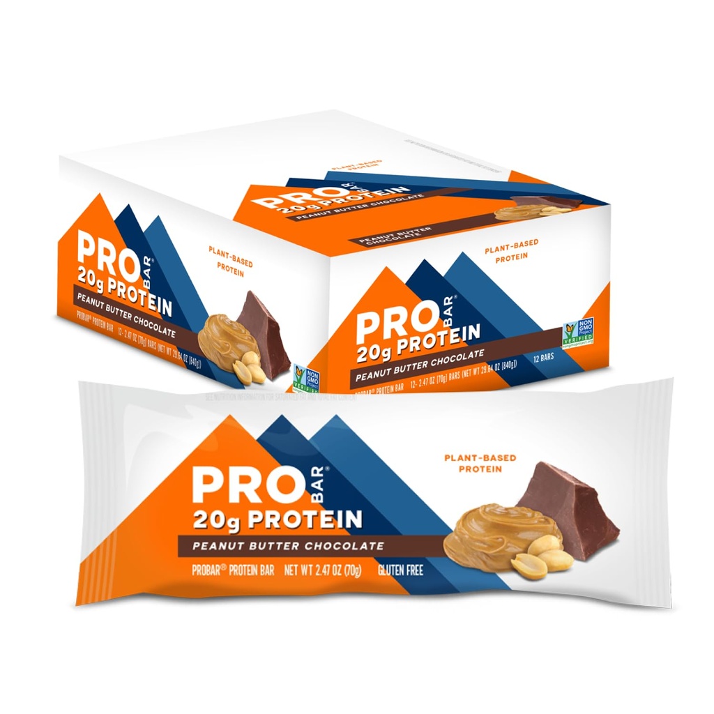 PROBAR - Barre de protéine, chocolat au beurre d'arachide, non-OGM, sans gluten, santé, à base végétale, ingrédients alimentaires entiers, énergie naturelle (12 Nombre)