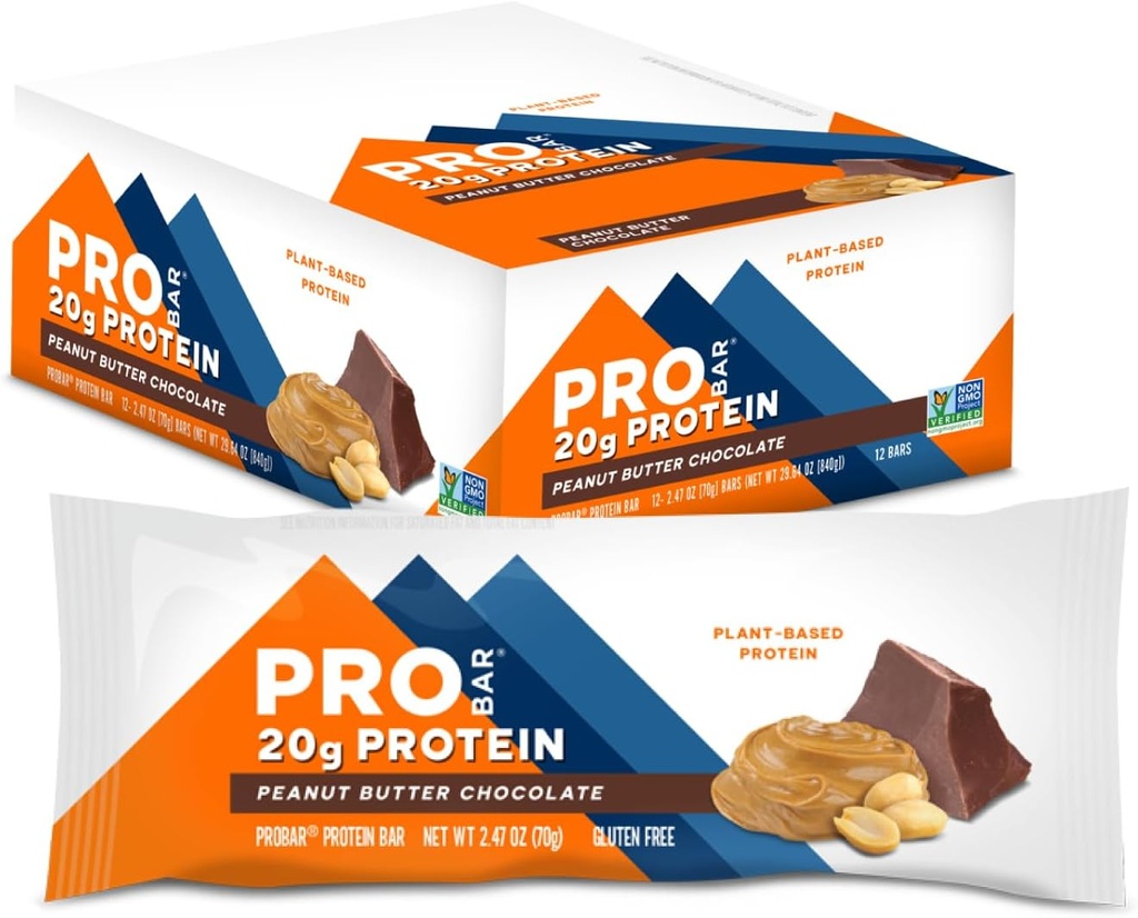 PROBAR - Barre de protéine, chocolat au beurre d'arachide, non-OGM, sans gluten, santé, à base végétale, ingrédients alimentaires entiers, énergie naturelle (12 Nombre)