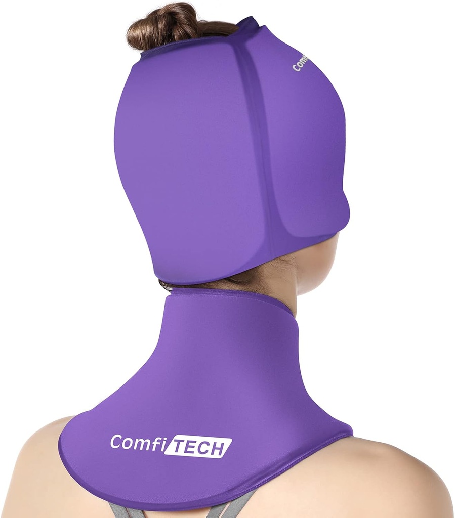 ComfiTECH Cold Cap and Neck Ice Pack Wrap Gel Combo, trousse de soins pour tête et cervical, violet