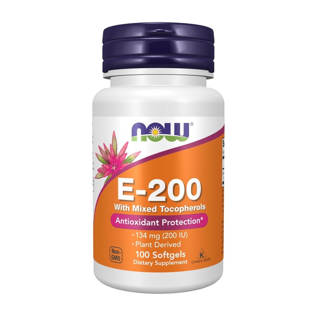 MAINTENANT compléments alimentaires, vitamine E-200 UI tocophérols mélangés, protection antioxydante*, 100 softgels
