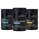 Sports Research Body Wellness Pack - Double Strength L-Theanine (Suntheanine) Supplement 200mg, Triple Strength Omega 3 Fish Oil (1250mg) and Vegan Vitamin D3 (5000 IU) + K2 (100mcg Mk7)