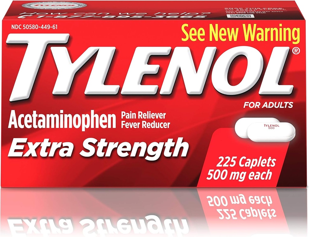 Tylenol Caplets de force extra avec 500 mg d'acétaminophène, analgésique et réducteur de fièvre, pour maux de tête, maux de dos et soulagement de la douleur menstruelle, 225 ct