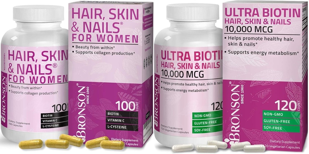 Bronson Cheveux, peau et ongles avec supplément de vitamine Biotine Extra Strength pour les femmes + Ultra Biotine 10 000 Mgg