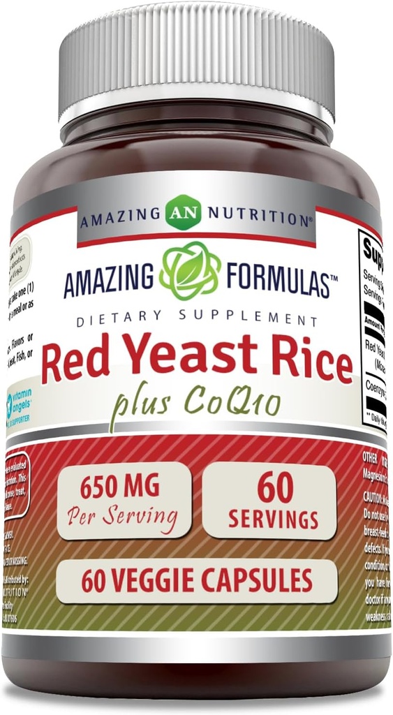Formules étonnantes Red Yeast Rice 600 Mg Plus Coq10 50 Mg , Supplément de capsules de légumes , sans OGM , sans gluten , Fabriqué aux États-Unis (60 Nombre)