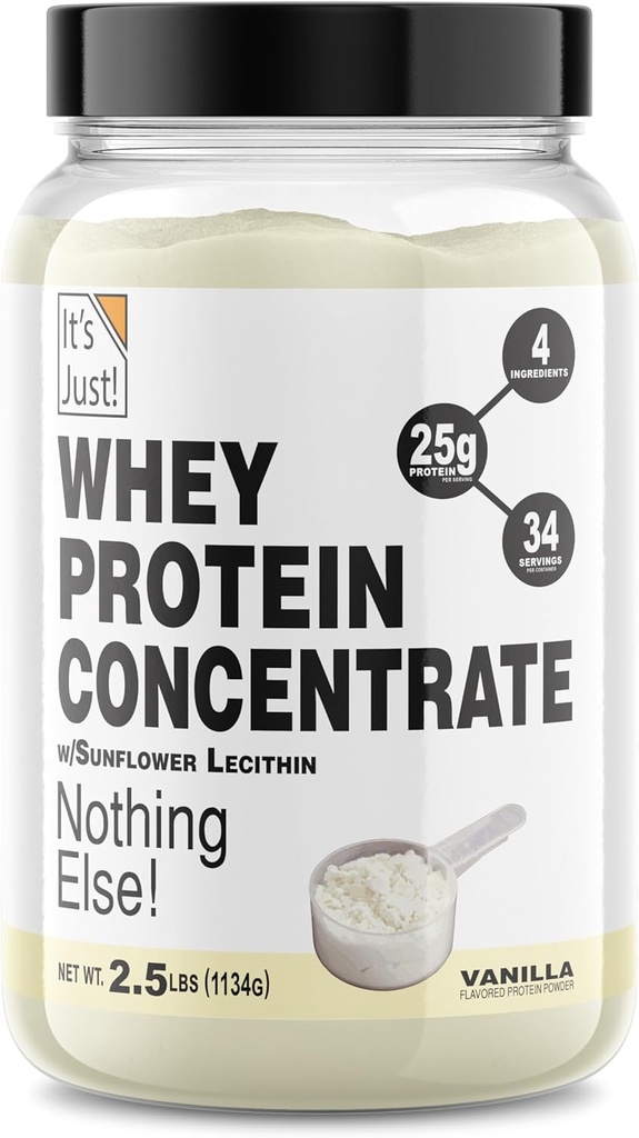 C'est juste ! - 100% Whey Protein Concentrate, Fabriqué aux Etats-Unis, Premium WPC-80, Saveur Vanille Naturelle (2,5 livres, Vanille)