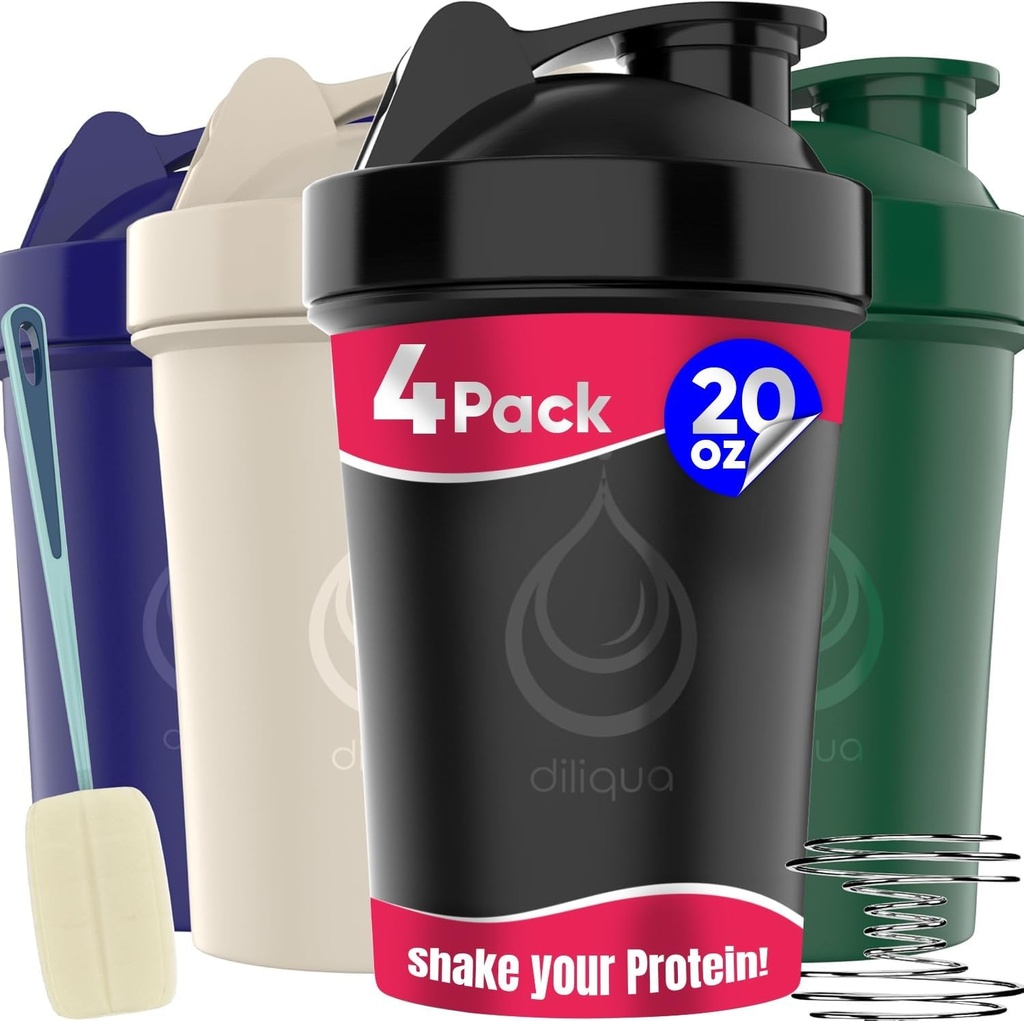 4 PACK, 20 oz Bouteilles de Shaker avec fouets filaires pour mélanges protéiques