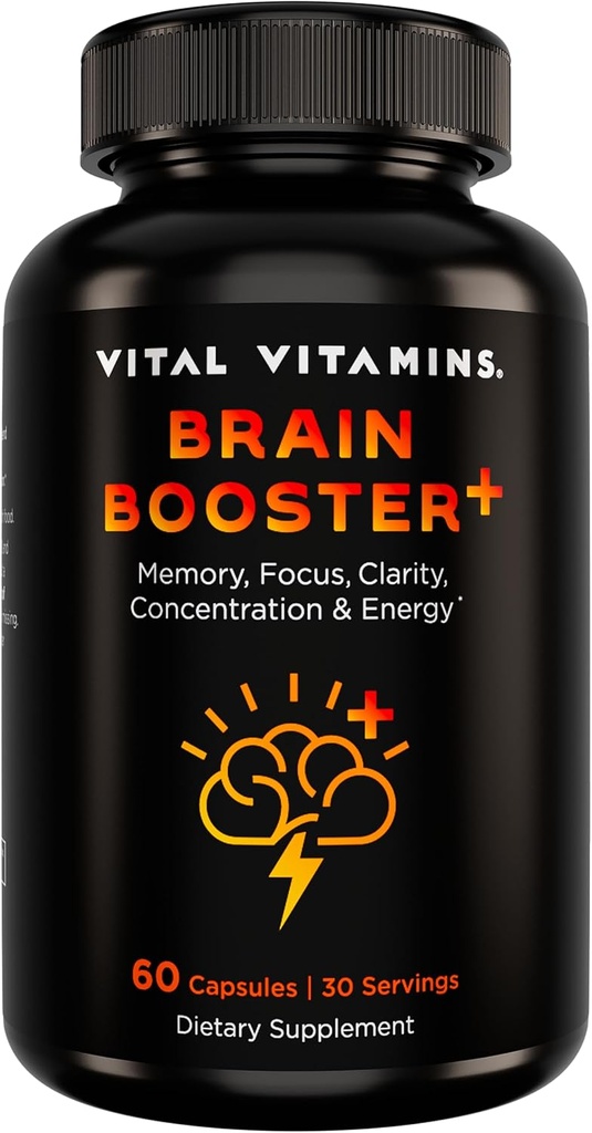 Vital Vitamins Nootropic Brain Supplement Plus - for Memory, Focus, Concentration, Neuro Energy, Clarity - with Lion's Mane Mushrooms - 60 Capsules
