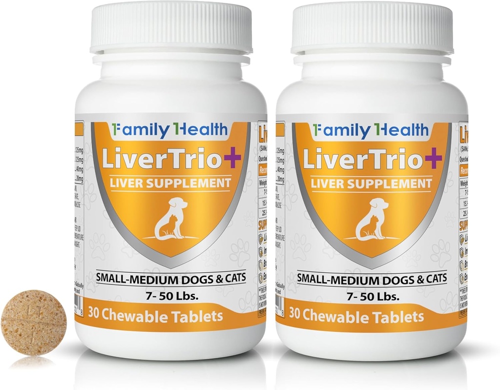 Supplément complet du foie (2 pack - 60ct), Combinaison de même, SPC, Silybin A+B, Gluathion, onglets à croquer pour chiens 30Ct (2X Small - Medium)