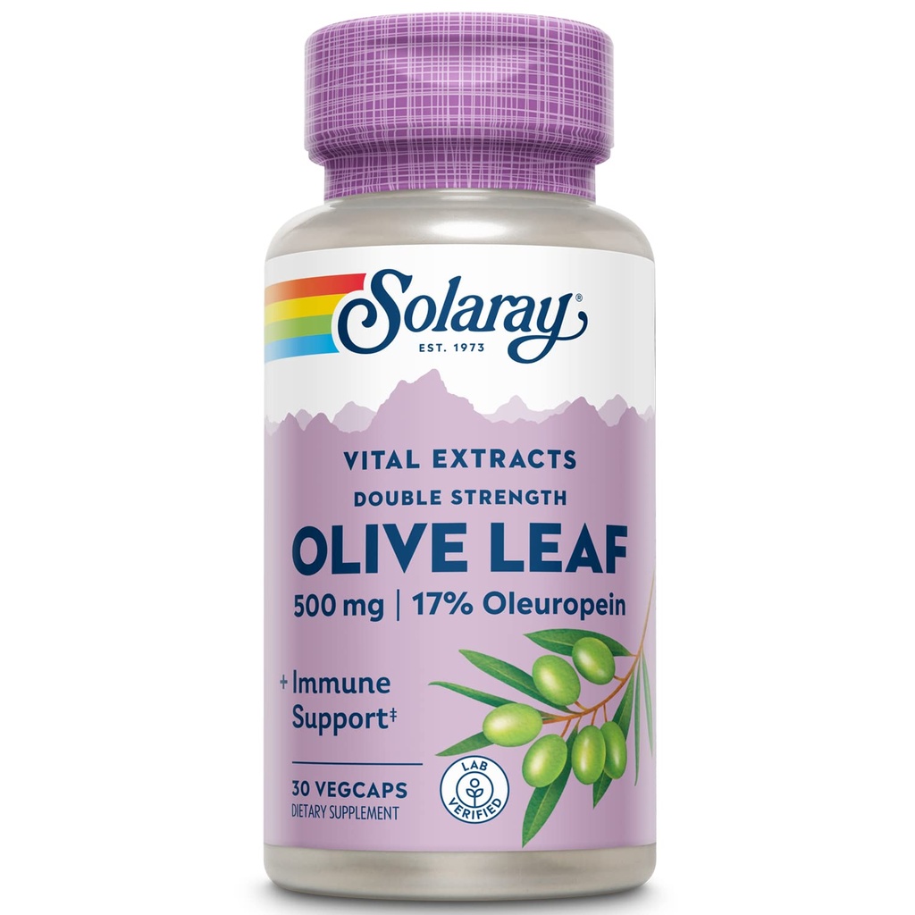 SOLARAY Potency garantie extrait de feuille d'olive double résistance, bouchon de vésicule (Btl-Plastique) 500mg