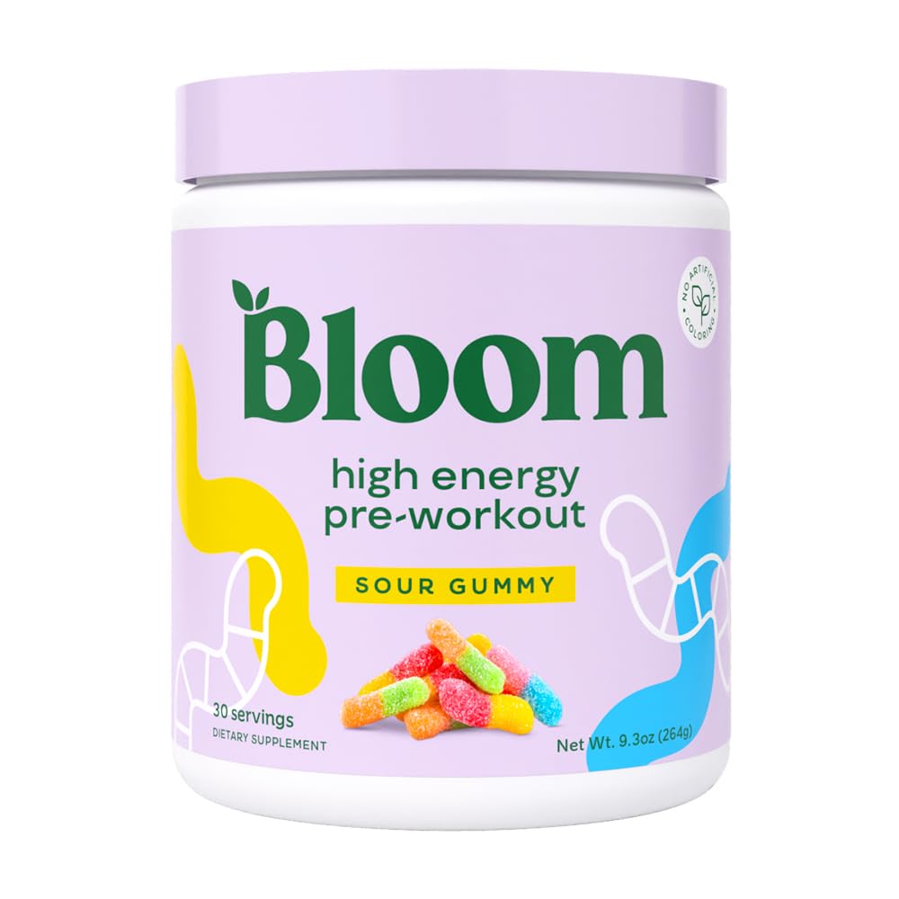 Bloom Nutrition Poudre pré-entraînement haute énergie, Amino énergie avec Beta Alanine, Ginseng & L Tyrosine, poudre de caféine naturelle de l'extrait de thé vert, sans sucre et mélange de boisson kéto (sour gummy)
