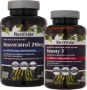 ResVitale Beauty 3 - Supplément soin de la peau avec collagène, kératine et élastine - 90 Capsules & Resveratrol 250 mg - Supplément soin de la peau pour hommes et femmes - 120 Capsules de Veggie