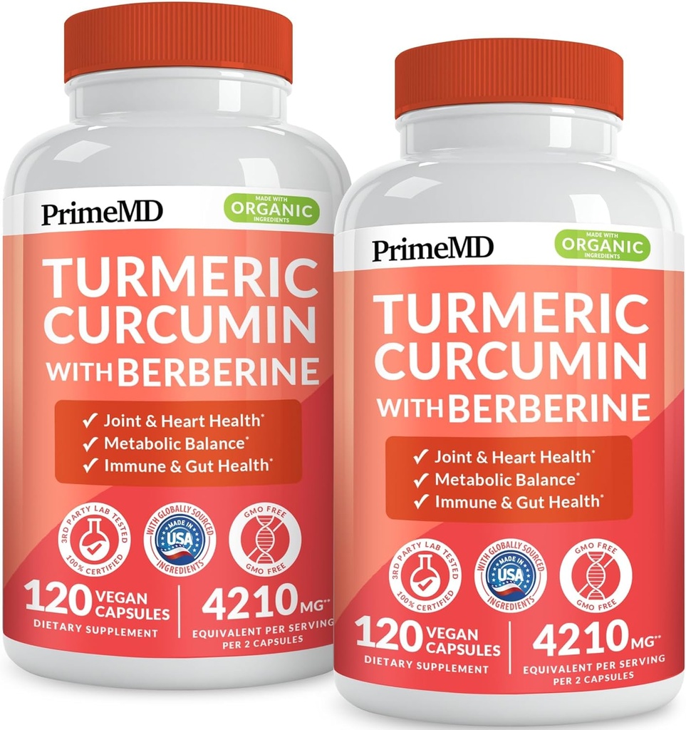 Supplément curcumin 5-en-1 curcumin curcuma biologique (4210mg) avec berbère, ceylan biopérine et gingembre suppléments pour le soutien articulaire, Cœur, Gut et métabolique (120 ct) (paquet de 2)
