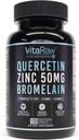 Quercetin avec Bromelain 500mg Capsules, soutient la réponse immunitaire, le confort articulaire et le bien-être général - Vitamine C, Zinc 50mg, et Vitamine D3 5000 UI - Immunity Health Pills