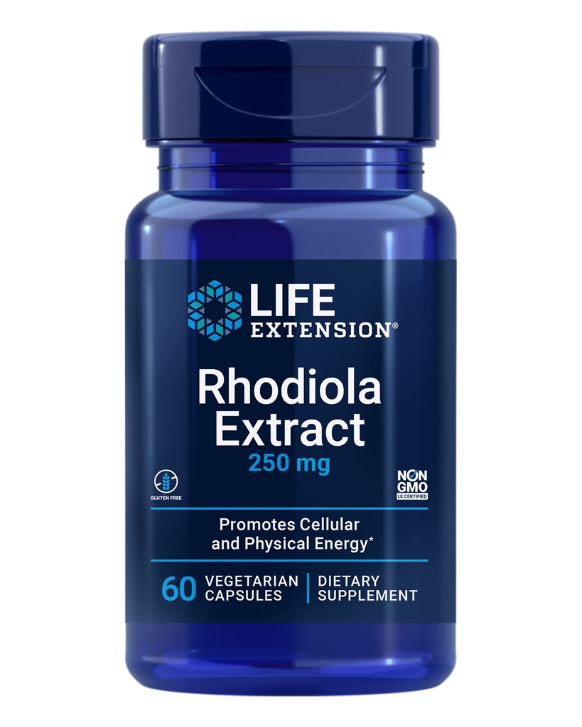 Life Extension Rhodiola Extract, Rhodiola rosea Supplement, standardized Extract, Promotes Physical and Mental Performance, Gluten-Free, Non-GMO, Vegetarian, 250 mg, 60 Capsules