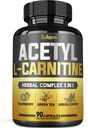 5en1 Acétyl L-Carnitine Complex Capsules - 2600mg Quotidien - Corps, Cerveau et Immune Soutien Santé - Acide alpha lipoïque combiné, Thé vert, Coffee Bean vert et Cétones de framboise - 90 Compte pour 3 mois
