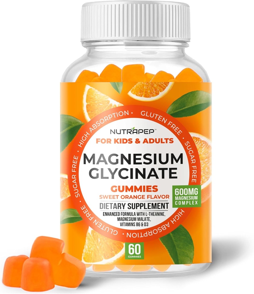 Glycinat de magnésium Gommies pour enfants et adultes Femmes et hommes - Sans sucre Sans gluten Non-OGM Vegan Chewable Supplément