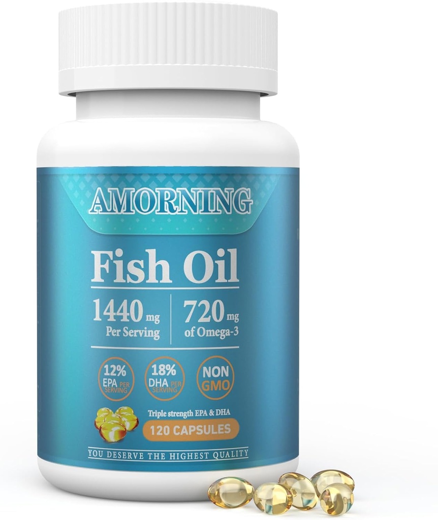 Fish-Huil Omega3-EPA DHA-Supplement Burpless-Softgels - 120Capsules 1440 mg par portion Mini taille Soutien cardiaque santé Acides gras Supplément aide à maintenir des niveaux de triglycérides sains
