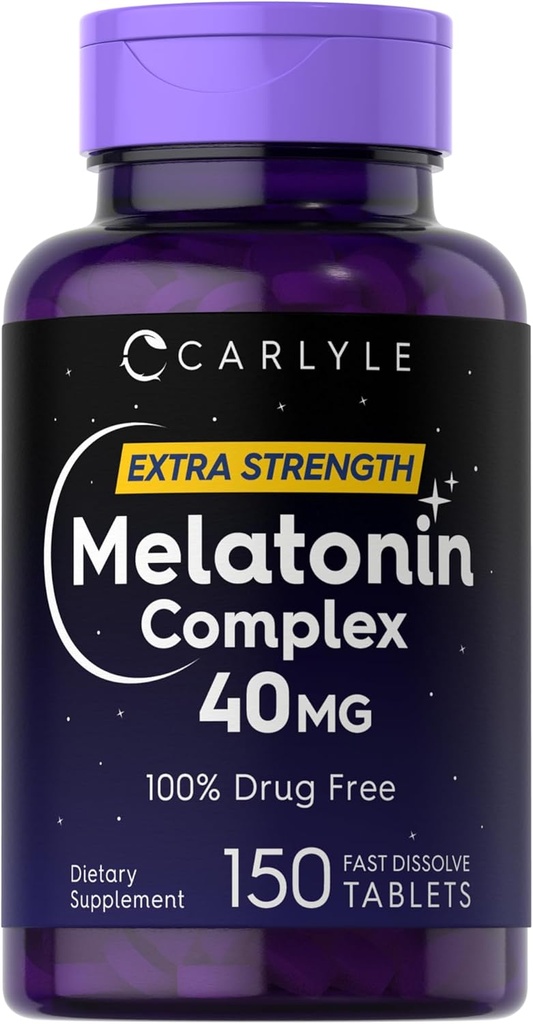 Carlyle Melatonin 40mg Complexe de 150 comprimés à dissolver rapidement.