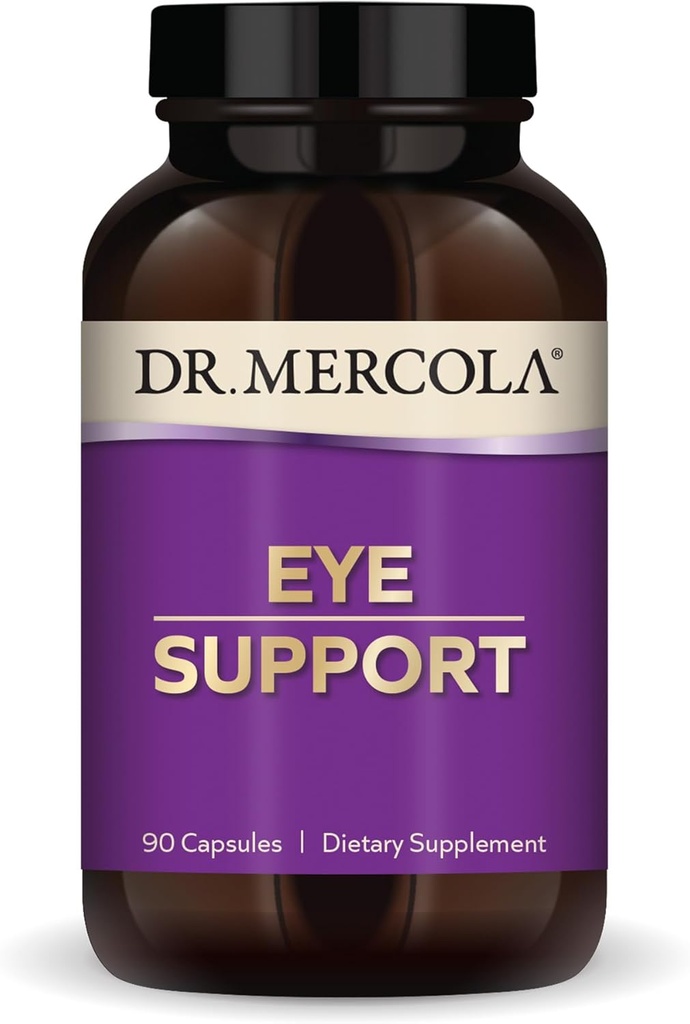 Dr Mercola Eye Support - Soutien à la santé des yeux et de la vision - avec la lutéine, la zéaxanthine, l'astaxanthine organique et le currant noir - sans OGM, sans gluten et sans soja - 90 capsules (90 portions)