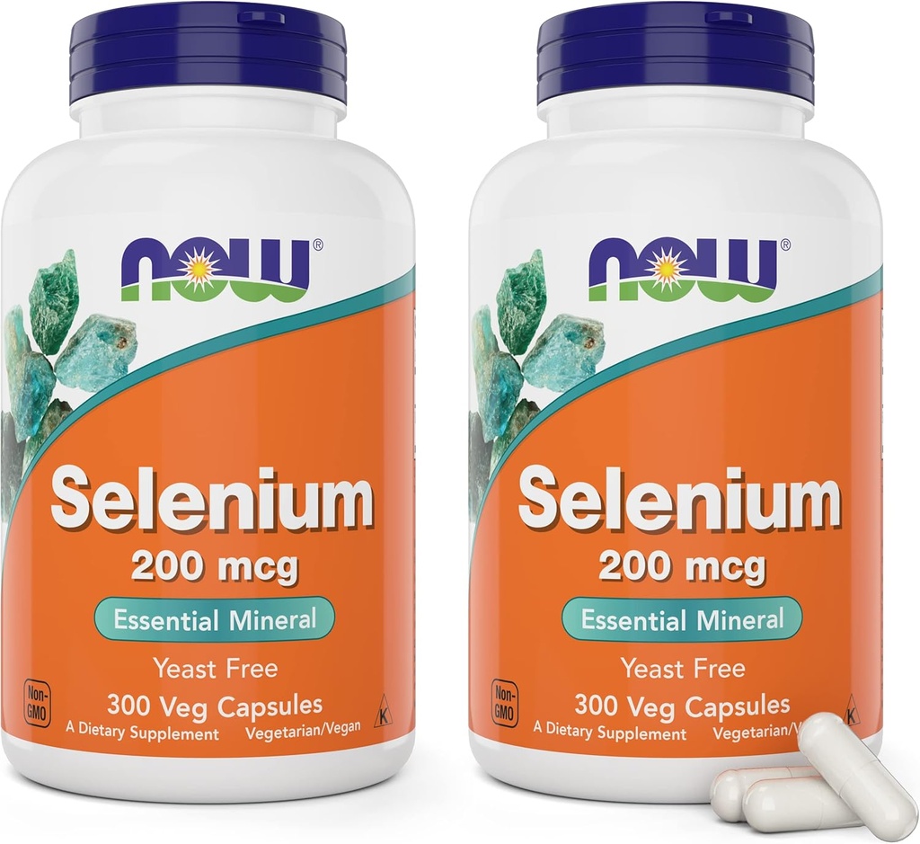 Maintenant Sélénium 200mcg Capsules, 300 Compte (paquet de 2) - L Sélénométhionine Mineral Supplément pour les femmes et les hommes - Veg Caps, Non-OGM, Vegan Friendly, Sans levure