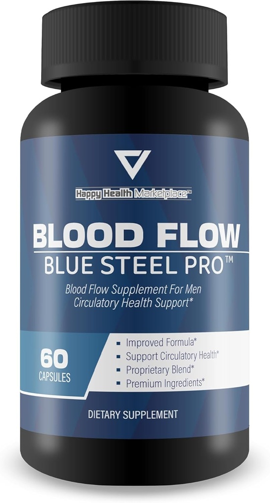 Blood Flow Blue Steel Pro - Nos meilleures capsules de flux sanguin - Supplément de flux sanguin sain Capsules en poudre - Soutien du flux sanguin dans le corps entier - Suppléments de circulation sanguine pour les hommes