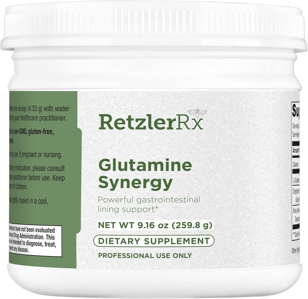 RetzlerRx Glutamine Synergy L-Glutamine poudre avec DGL & Aloe - 9.27 oz Supplément de soutien gastro-intestinal - Non-OGM, sans gluten et formule végétalienne pour la santé digestive et le système immunitaire
