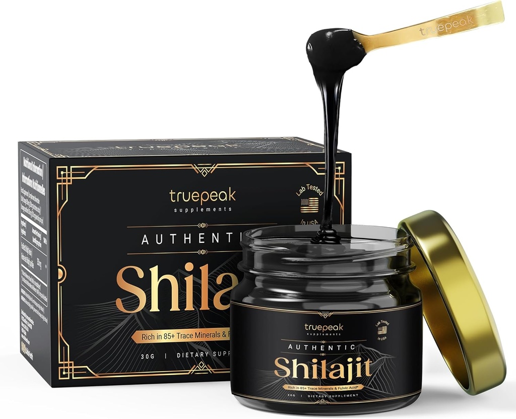 Résine Shilajit d'Himalayan - Grade d'or, Verified & Tested US-Lab, 500 mg de puissance maximale, 85 minéraux traces avec acide fulvic et humique, énergie et soutien immunitaire, 30g