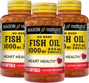 Mason Natural No Burp Huile de poisson 1000 mg Omega, 3 300 mg, soutient la santé cardiaque normale, 100 Softgels (paquet de 3)