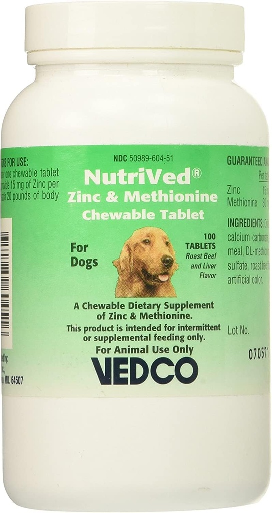 NutriVed Zinc & Methionine Comprimés à croquer pour chiens (100 nombre)