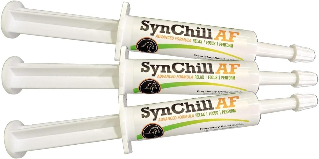 SynChill AF Gel calmant pour Chevaux Nerveux - Un service unique - Formule avancée avec L-Theanine, puissance accrue, supplément 100% naturel, disposition et confiance pour Chevaux - 3 Pack