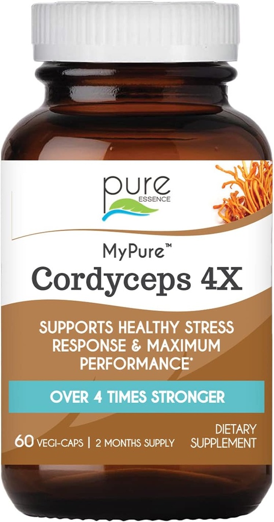 ESSENCE PURE LABS MyPure Cordyceps 4X Champignons - Suppléments de poudre de champignons Cordyceps concentrés pour système immunitaire, réponse au stress, performance physique et mentale - 2 mois d'approvisionnement