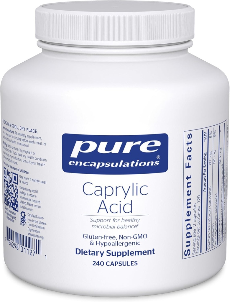 Encapsulations pures Acides capryliques Supplément pour la santé gustative et digestive, l'équilibre IG, le soutien gastro-intestinal et la santé intestinale*