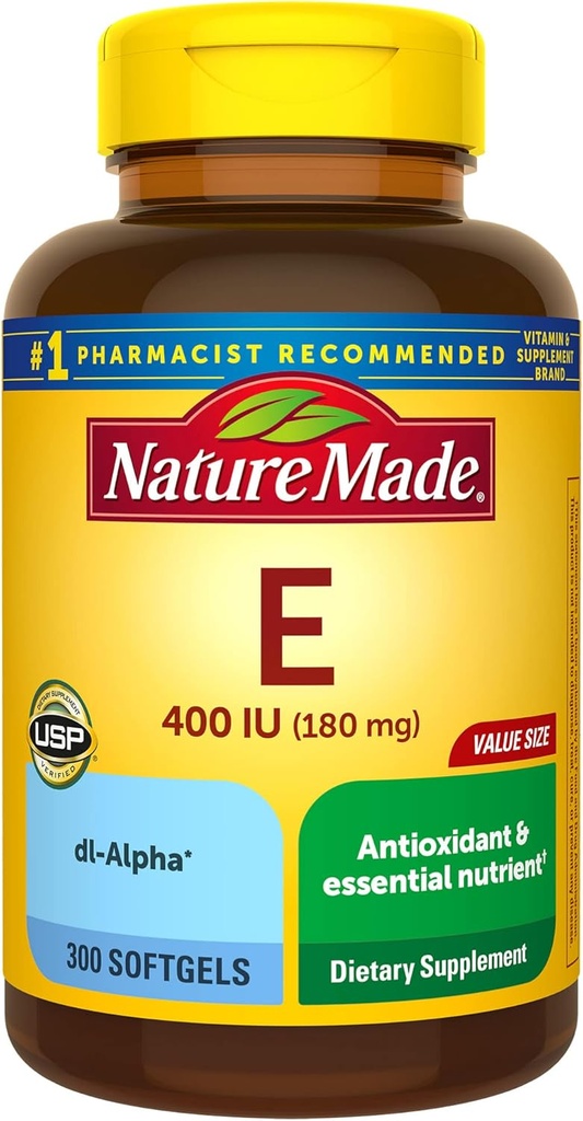 Nature faite vitamine E 180 mg (400 UI) dl-Alpha, complément alimentaire pour le soutien antioxydant, 300 softgels, 300 jours d'approvisionnement