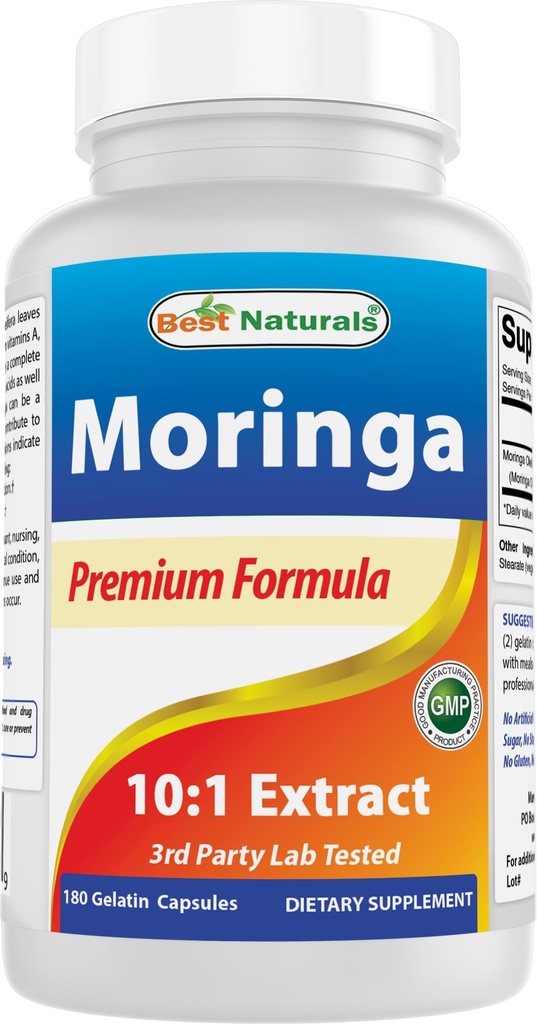 Meilleur extrait de Moringa naturel 10:1 1500mg par portion - 180 Capsules - Les nutriments super-alimentaires pour un bien-être sain