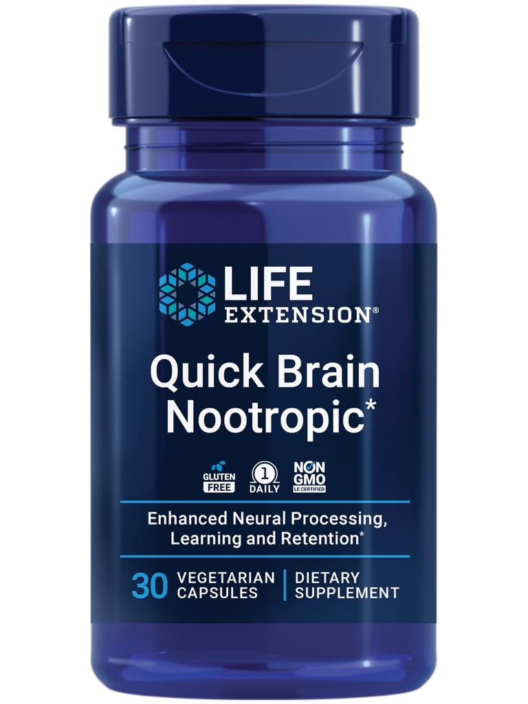 Prolongation de vie rapide Cerveau Nootrope, pensée rapide, apprentissage, concentration, lutéine, zéaxanthine, gotu kola, bacopa, sans gluten, non-OGM, végétarien, 1 jour, 30 capsules