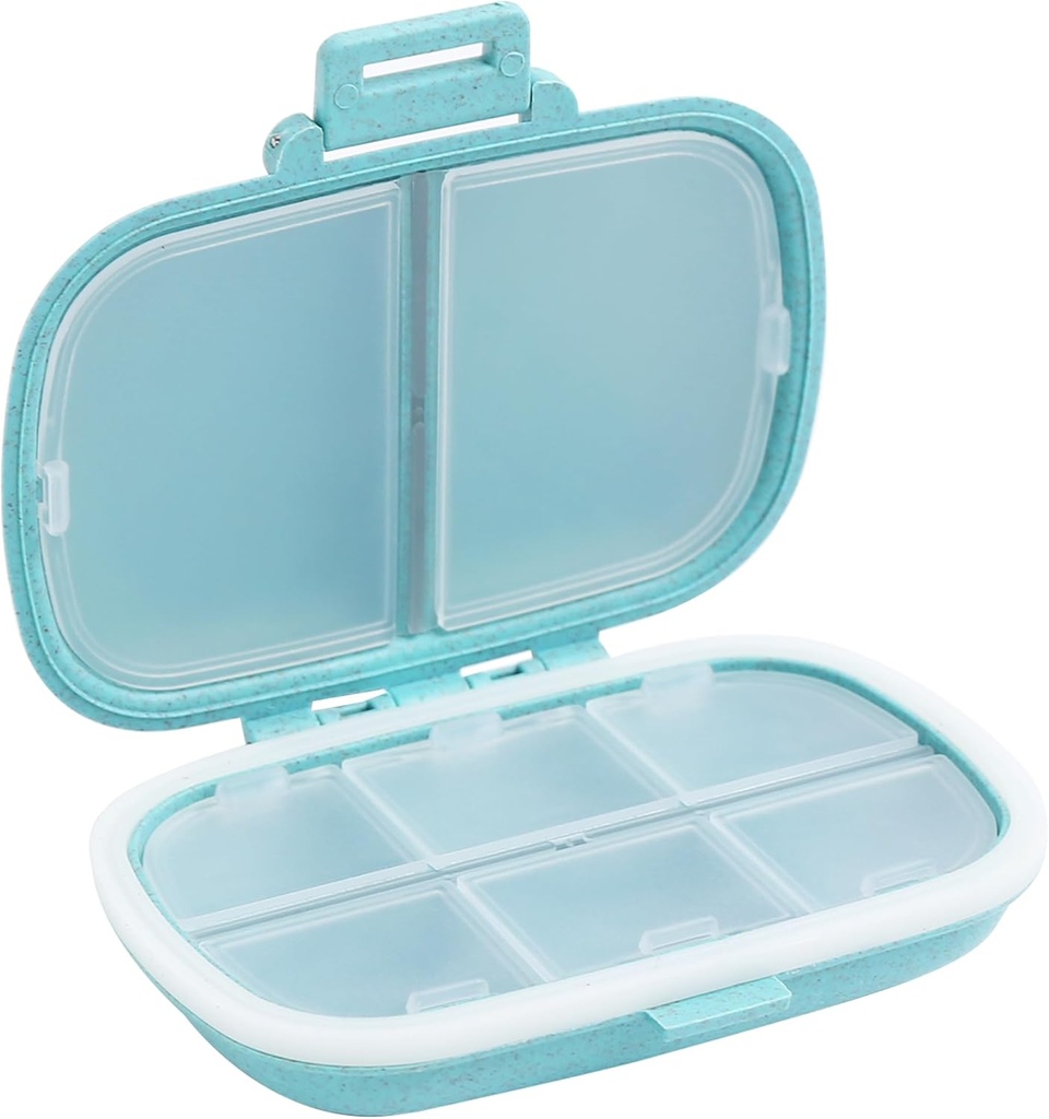 8 Compartiments Organisateur de pilules de voyage, Daily Pill Case Petite boîte à pilules pour la purée de poche, Portable Pill Container Medicine Organisateur de vitamines (Blue)