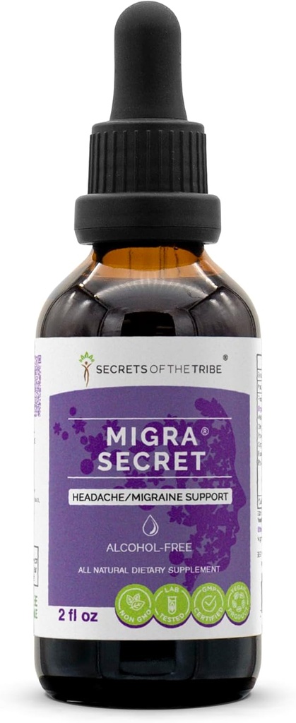 Secrets de la tribu - Migra Secret, soutien des maux de tête/migraine, supplément à base de plantes gouttes extrait liquide sans alcool (2 fl oz)