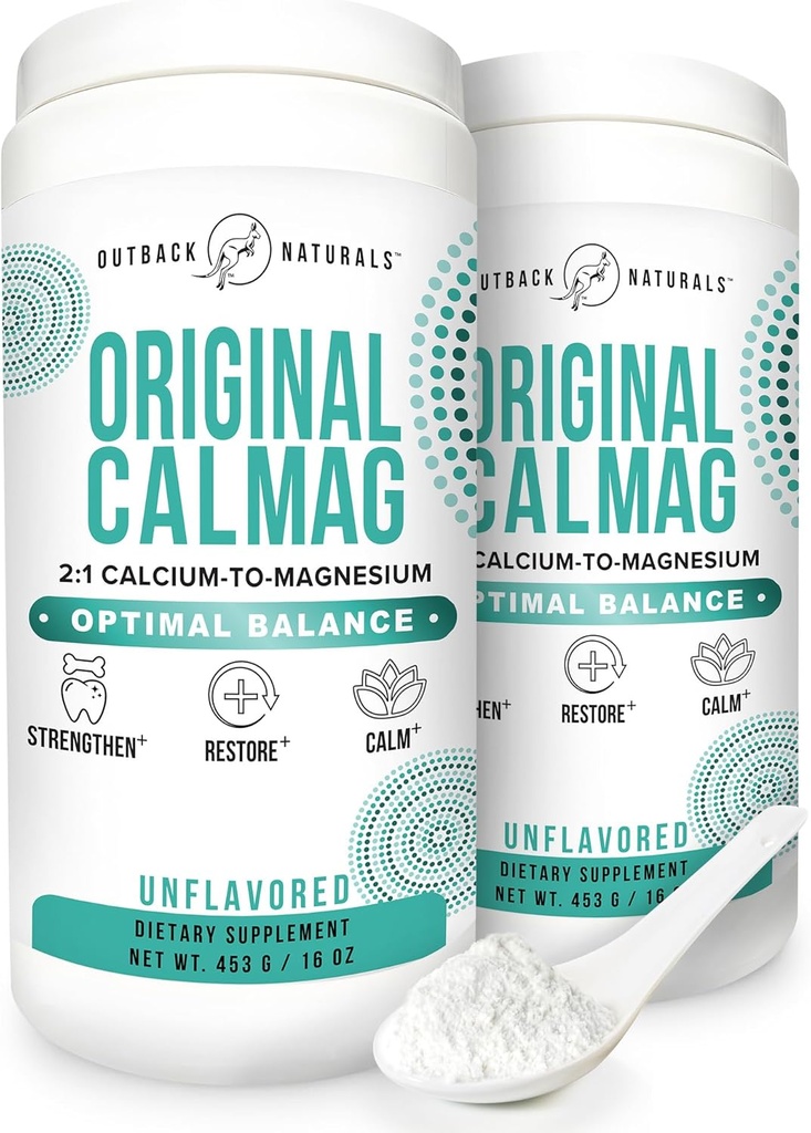 Absorption élevée 2:1 CalMag Calcium et supplément de citrate de magnésium - poudre de malate de calcium pur - soutient le stress, le sommeil et la force osseuse - boisson minérale - non aromatisée 16,5 oz (paquet de 2)