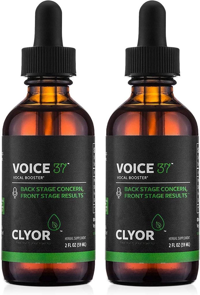 CLYOR Voice37 - Singers Voice Remedy - 2 Pack All Natural Herbal Vocal Booster Formula to Lubricate Soothe and Relieve Hoarseness Dry Itchy Throat - Enhance Singing and Speaking - 2 oz - VOICE37