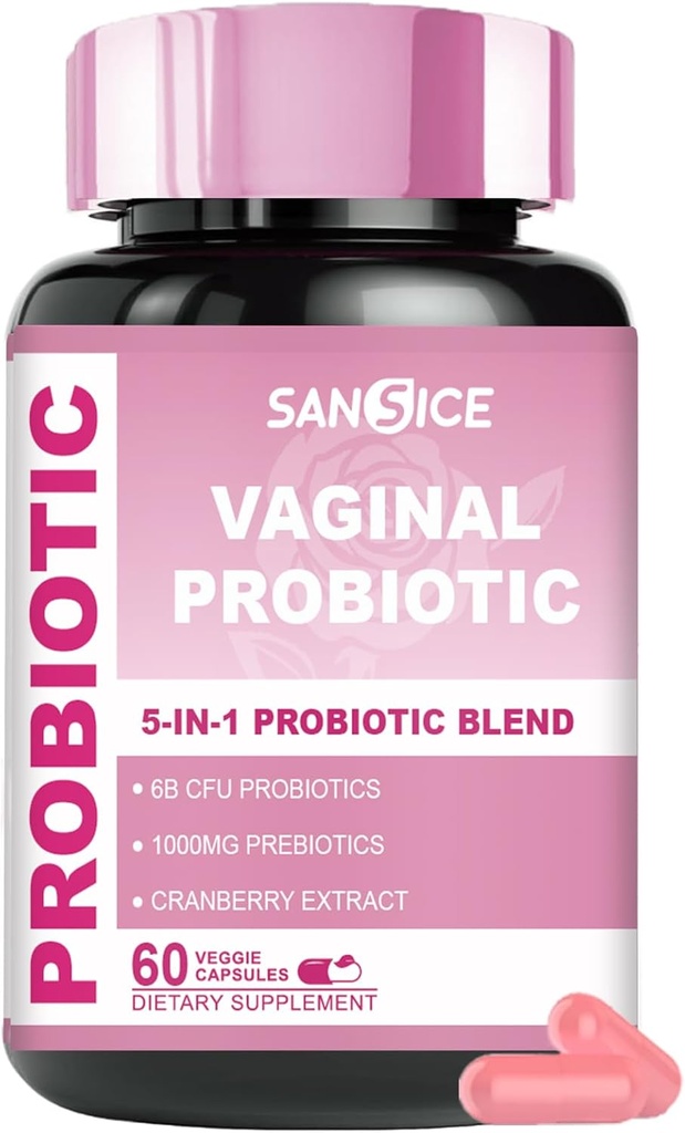 Supplément probiotique vaginal pour les femmes, 70mg Mélange V-probiotique femelle(6B UFC), Lactobacillus avec extrait prébiotique et canneberge pour odorat vaginal, équilibre du pH, supplément prébiotique organique(60 Capsules)