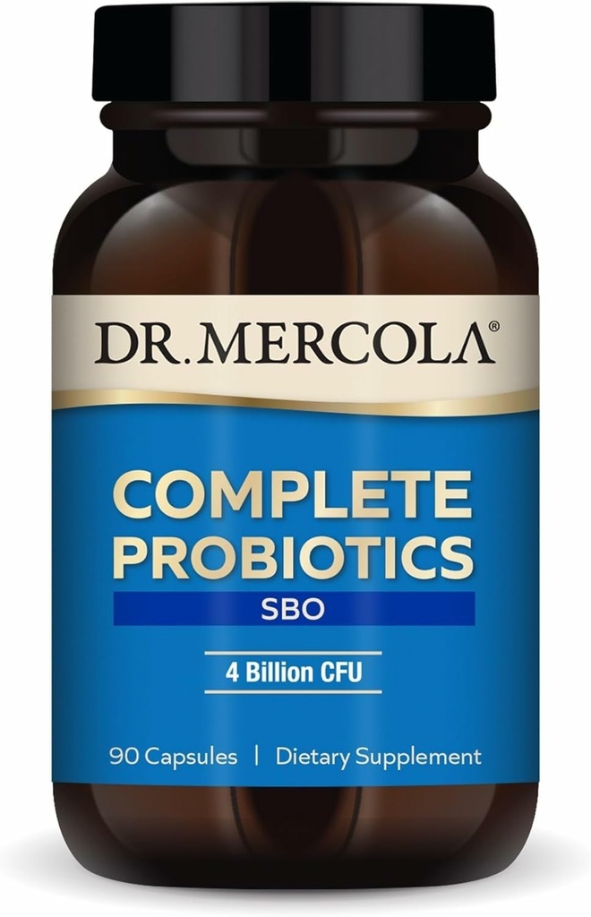 Dr Mercola Complete Probiotics SBO - 4 milliards d'UCF - pour la santé des intestins - Soutient une fonction immunitaire saine - Sans OGM, sans gluten et sans soja - 90 capsules (90 portions)