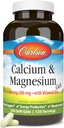 Carlson - Calcium et gels de magnésium, rapport de 2:1 Calcium au magnésium, 200 mg Supplément de calcium, 100 mg Supplément de magnésium, soutien des os, production d'énergie, 250 Softgels