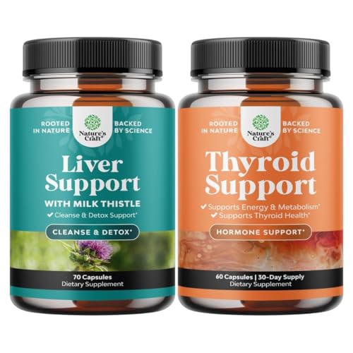 Bundle of Liver Cleanse Detox & Repair Formula and Herbal Thyroïde Support Complex - avec le Thistle de lait Dandelion racine Turmère et extrait d'artichaut - Mood Enhancer supplément énergie pour la santé thyroïde