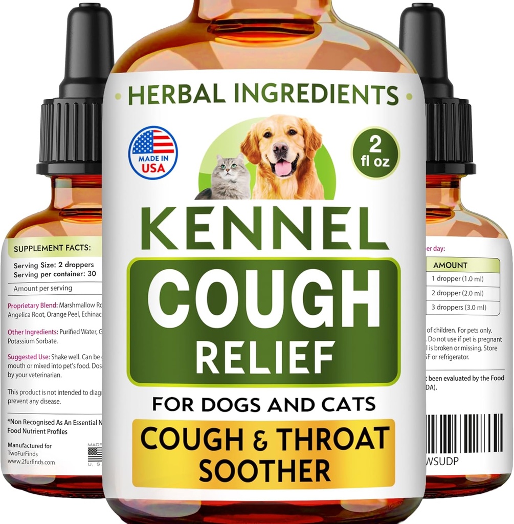 Traitement de la toux de Kennel liquide - Coussin suppresseur pour chiens et chats - Gorge Sother - Sèche, humide et barky Pet Cough Relief pour toutes les races - Soulagement de la trachée et de l'asthme de chat - Fabriqué aux États-Unis - 2 Fl Oz